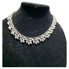 Vintage Coro Silver Tone Leaf Necklace Signed Coro Choker Mid Century