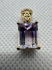 Vintage Emerald Cut Ametrine Purple & Clear Pendant with 10k Yellow Gold 2.46g