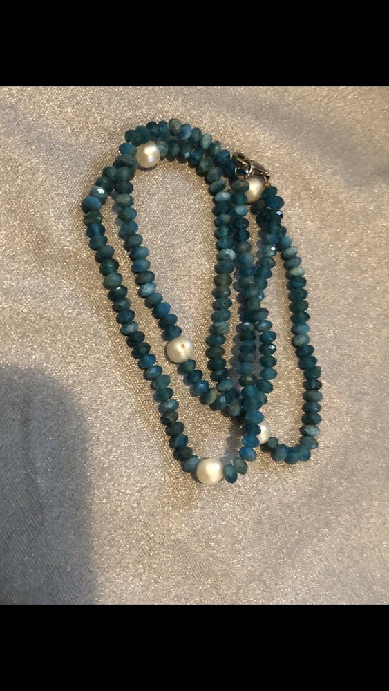Woman’s Vintage Necklace Pearl And Blue Spinel Sterling Clasp Signed YGI 925