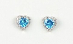 14k Solid White Gold Halo Heart Stud Earrings