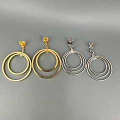 Vintage Drop Hoop Earrings Lot Multi Layered Circle Gold Silver Tone Pierced