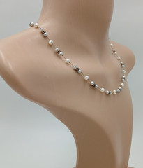 925 Freshwater Pearl Necklace 17in Sterling Silver Hand Knotted Spacers Station