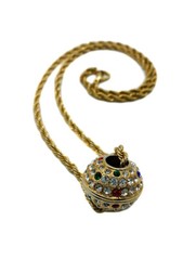 Vintage Big Gold Plate Crystal Rhinestone Ball Slide Rope Chain Necklace 24″