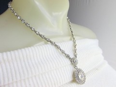 Vintage NY Sparkling Rhinestone Pendant Necklace Silver Plated 18″-19″