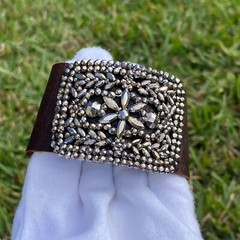 Antique Cut Steel Artisan Redesigned Shoe Buckle Clip On Thick Leather Bracelet