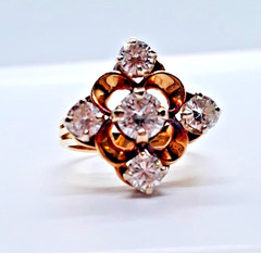 Antique 14K Gold & Five Diamond Ring – High Pierced Mount, 1.45 Carats, Sz. 7