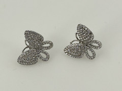 Vintage Butterfly Sparkle Rhinestone Silver Tone Stud Earrings