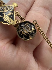 Vintage Amita Damascene Fan Link 3 Piece Set 24k Gold Plated Japan Full Parure