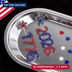 Patriotic 4th of July Earrings for Women, USA Flag Rhinestone Dangle Earrings, 2