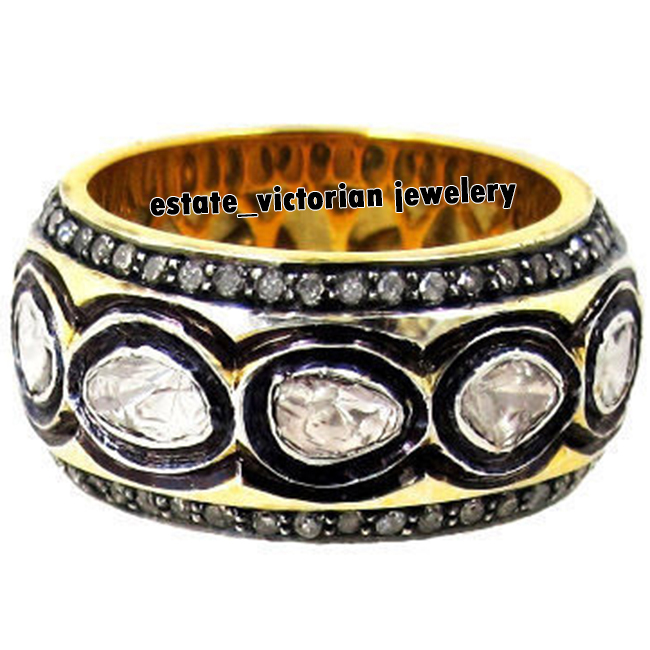 Victorian 2.50Ctw Genuine Old Mine Rose Antique Cut Diamond Silver Eternity Ring