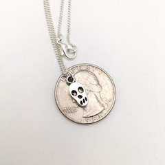 Silver Tone Costume Dainty Skull Charm Pendant Curb Chain Necklace 18” #21