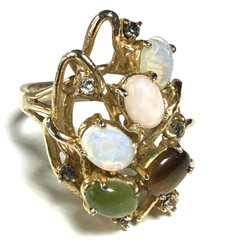 Vintage Cocktail Ring Multi Stone Cabochon Statement Gold Tone Sz 6.25