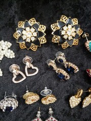RHINESTONE Mixed Vintage Multi-Color Pierced Earrings LOT/10