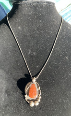 VTG Sterling Navajo Shadowbox One Feather Jasper Pendant Necklace Signed Larry W