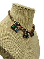 14″ Selro Selini Gold Tone Multi Color Cabochon Choker Necklace Unsigned
