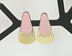VTG New SAMUEL HUANG Dangling Earrings Gold Filled Earwire Pink Enamel ~ ESTATE