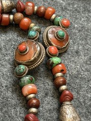 Vintage Tibetan Nepal Beaded Stone Necklace Earrings 925 Sterling Beads Clasp