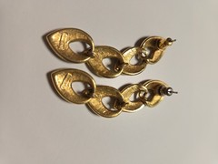 Vintage Napier Gold Tone and Black Drop Earrings Signed