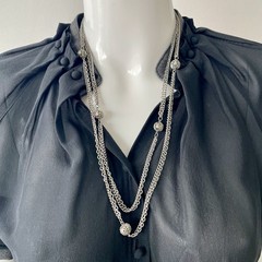 Vintage Silver Tone Multi Strand Filigree Bead Stations Chain Necklace 53” Long