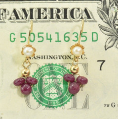 Vintage 14k Gold Earrings Japan Cultured Pearl Natural Ruby Dangles Lever Back