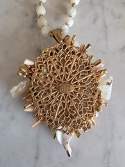 Miriam Haskell Signed Mother of Pearl & Coral Necklace
