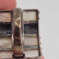 Vintage Sterling Silver Mother of Pearl Marcasite Panel Statement Ring Size 6.25