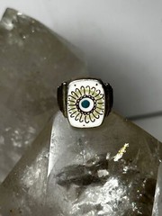 Ceramic Flower ring vintage band size 5.50 sterling silver women