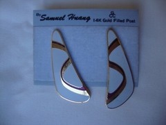VINTAGE SAMUEL HUANG CLOISONNE RETRO ABSTRACT BURGUNDY & GRAY ENAMEL EARRINGS