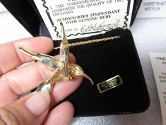 Rare Dale Kinkaid Hummingbird Brooch Necklace Ruby Precious Jewels Of Nature NOS