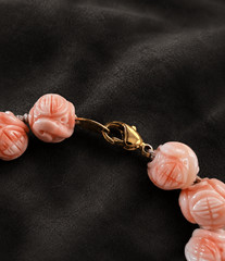 Vintage Angel Skin Coral Hand Carved Floral Necklace 17″