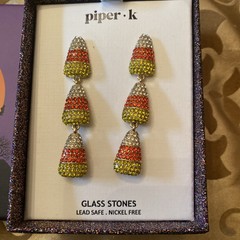Piper.K- Gold Tone/candy Corn Rhinestone Earrings- Nice Classic-/Halloween- New