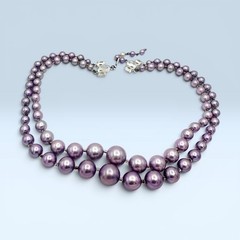 VTG Japan Lavender Purple Double Strand Beaded Necklace Graduated Faux Pearl