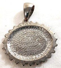 Black Onyx Oval Stone PENDANT Ornate Filigree Silver Tone Metal 1 3/4″ X 2 1/4″