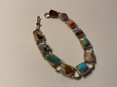 1950s 1960s Chunky Real Stones Gold Tone Metal Bracelet, MidcenturyCollectible!