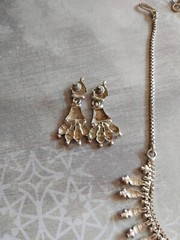 Vintage necklace earrings SET India style silver alloy not sterling lightweight