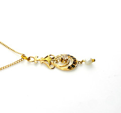 Antique Edwardian 9K Gold Pearl Lavalier Pendant Necklace 17 Inch