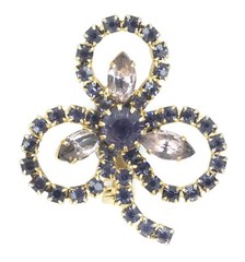 Vintage Gold Tone Purple Glass Rhinestone Shamrock Brooch Clover Pin