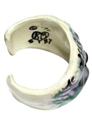 VNTG Rare Ceramic Cuff Bracelet Iridescent Cat With Whiskers, Signed KM 1987