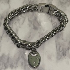 Silver Tone Chain Vintage Bracelet Lock No Key Jewelry XU-43
