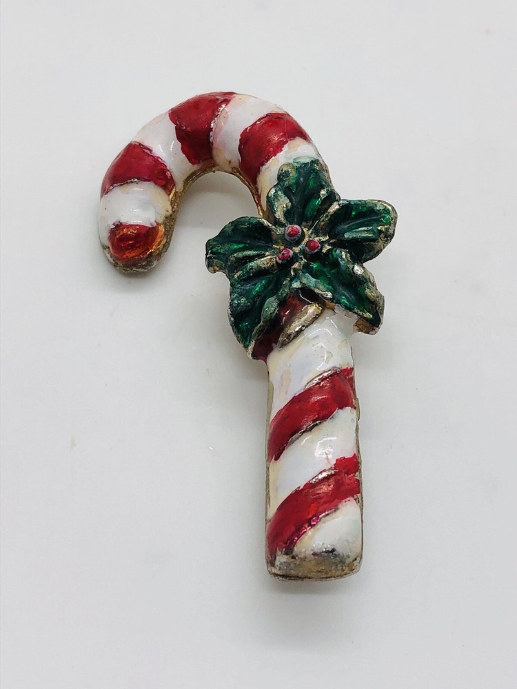 AAI vintage enamel Christmas Candy Cane brooch