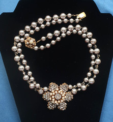 Vtg Signed Miriam Haskell Pearl Choker Necklace Frank Hess Floral Rhinestone