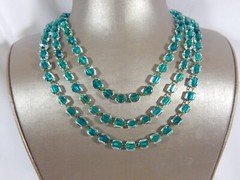 CZECH HAND BLOWN FACETED OCTAGON GREEN CORE CLEAR GLASS BEAD FLAPPER NECKLACE