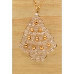 Vintage Beaded Christmas Tree Pendant Necklace Lucite Beaded Clear 1990s BinBD