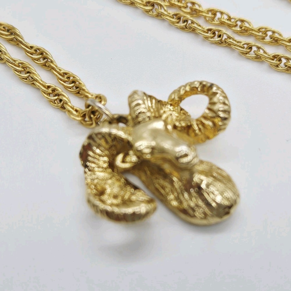 Ram Head Gold Toned Pendant Horoscope Aries on Joan Rivers Rope Necklace 28 in