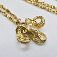 Ram Head Gold Toned Pendant Horoscope Aries on Joan Rivers Rope Necklace 28 in