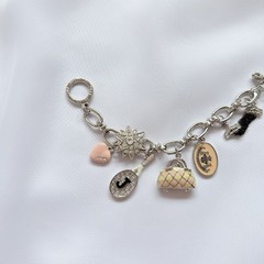RARE 2PC VINTAGE Y2K JUICY COUTURE SLIVER CHARM BRACELETS | 14 CHARMS | NWOB