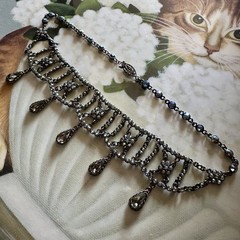 Vintage TARA Aurora Borealis Crystal Festoon Necklace Smoky Drops Gunmetal Chain