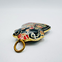 VTG Chinese Cloisonne Enamel Peacock Double Sided Pendant Black Floral