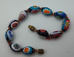Vintage Millefiori Blue Red White Yellow Turquoise Glass Bead Knotted Bracelet