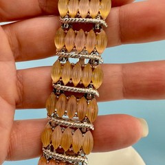 Vintage Bracelet Peach Pink Melon Frosted Lucite Thermoset Silver Tone Wide 6″